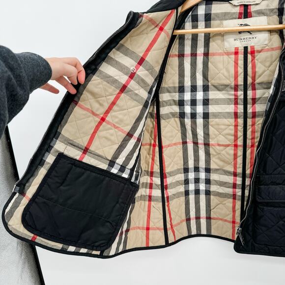 Burberry Coat Black Sz M Quilted Puffer Winter Plaid Jacket Check Brit Light - Picture 8 of 16